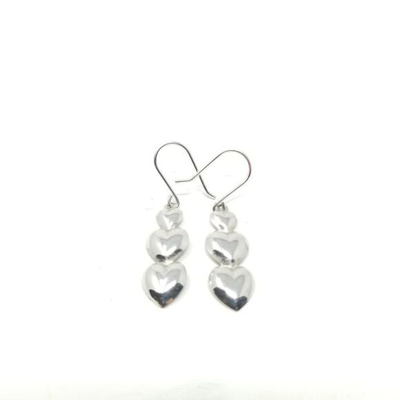 Vintage Tripple Heart Stack Silver Tone Dangle Earrings, Light Weight, Estate - Picture 5 of 5